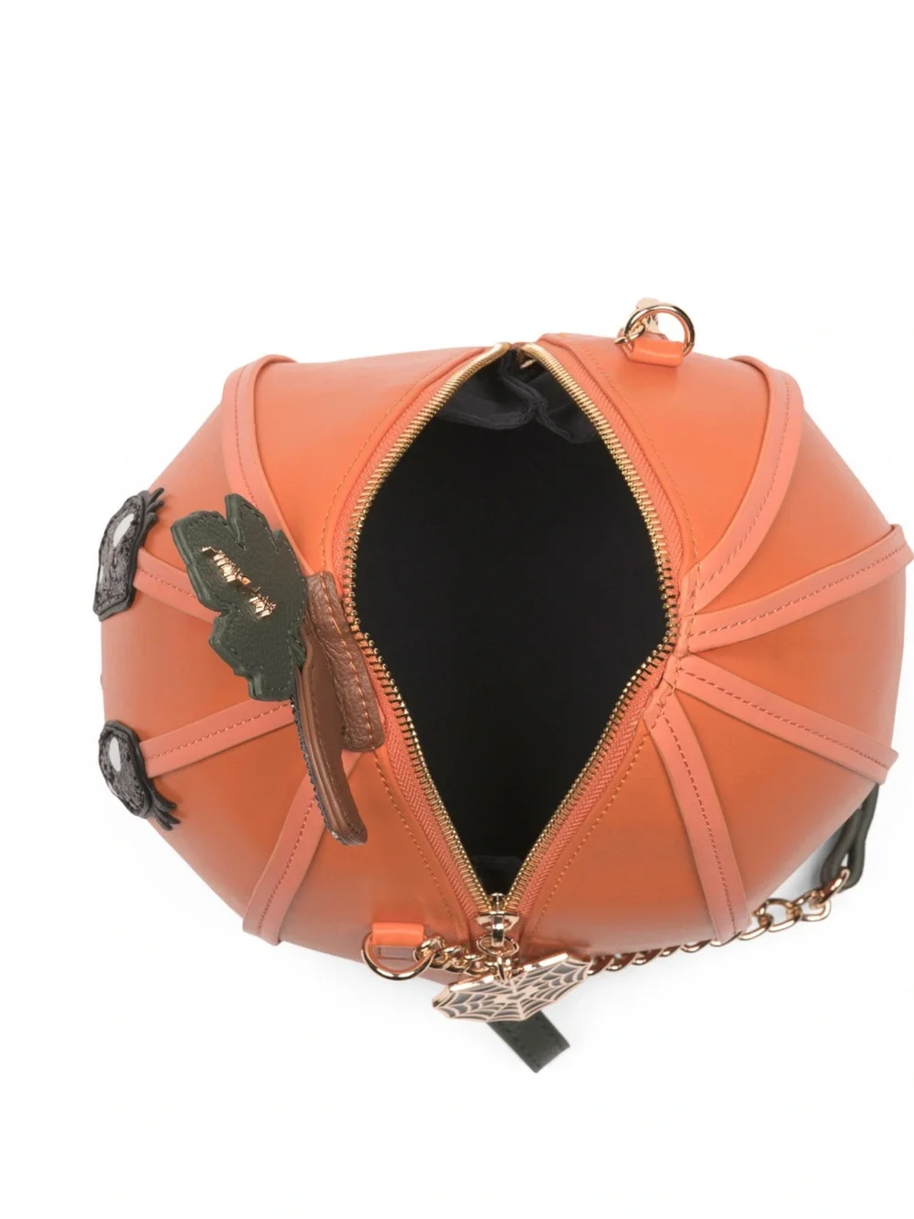 Betsey Johnson Orange Pumpkin Crossbody Bag with Green Leaf and Black Accents